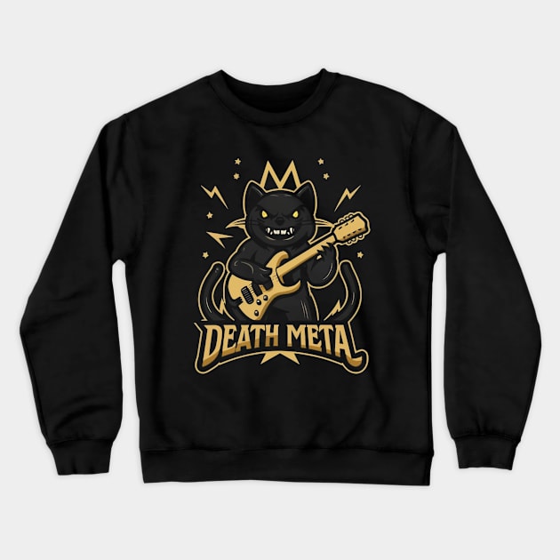 Death Metal Satanic Baphomet Cat playing guitar Crewneck Sweatshirt by Aldrvnd